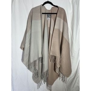 Soia‎ & Kyo Womens Multicolor Colorblock Tassel Open Front Poncho Sweater EUC M6